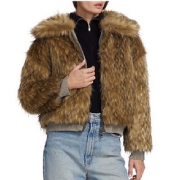 NAADAM Faux Fur cashmere reversible bomber jacket coat brown NWT M - Picture 3 of 10